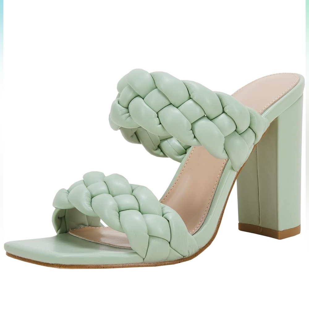 NWOT • VETASTE • Women's Braided Chunky Block Heel Sandals • Sea Foam • Size 6